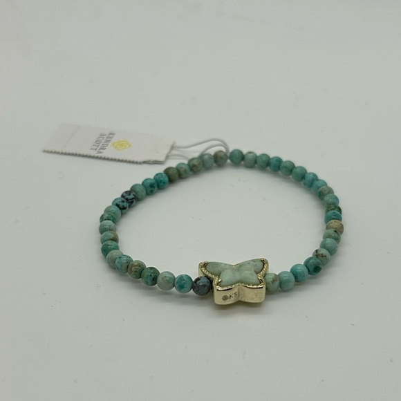 NWT Kendra Scott Beaded Lillia Gold Stretch Bracelet in Sea Green Chrysocolla - Picture 7 of 9